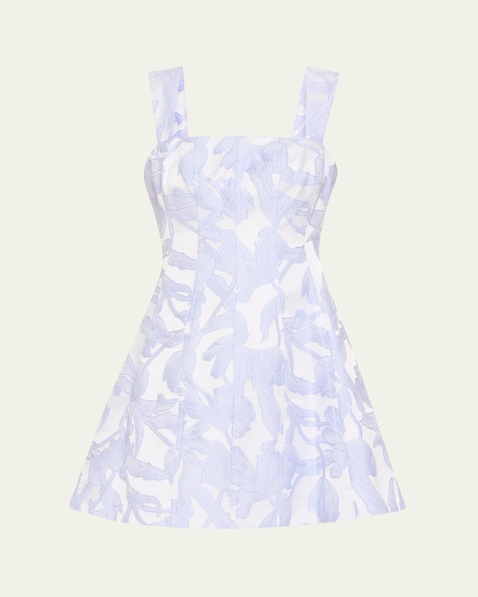 Square-Neck Floral Jacquard Mini Dress